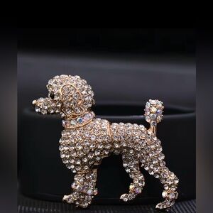 Elegant Gold Crystal Dog Brooch